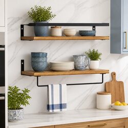 Set of 2 Floating Wall Shelves in Pine Wood