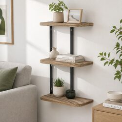 Rust Oak and Black Floating Wall Shelf with 3-Tiers