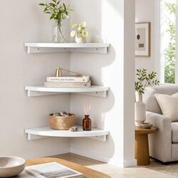 White 3-Piece Corner Floating Shelf Set for Living Spaces