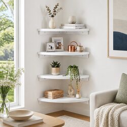 Charming 4 Piece Corner Floating Shelf Set in White