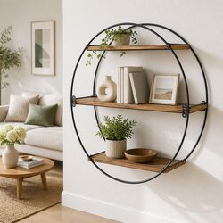 3-Tier Round Floating Wall Shelf in Rust Oak