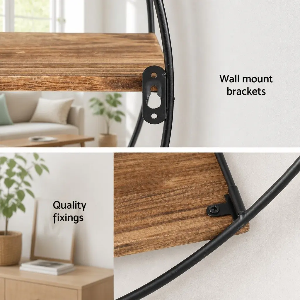 Floating Wall Shelf Round 3-Tier Corner Storage Shelves Rust Oak