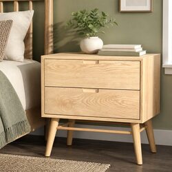 Natural Wood Bedside Table with Storage Drawer