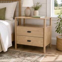 Charming Pine Wood Bedside Table with 2 Drawers