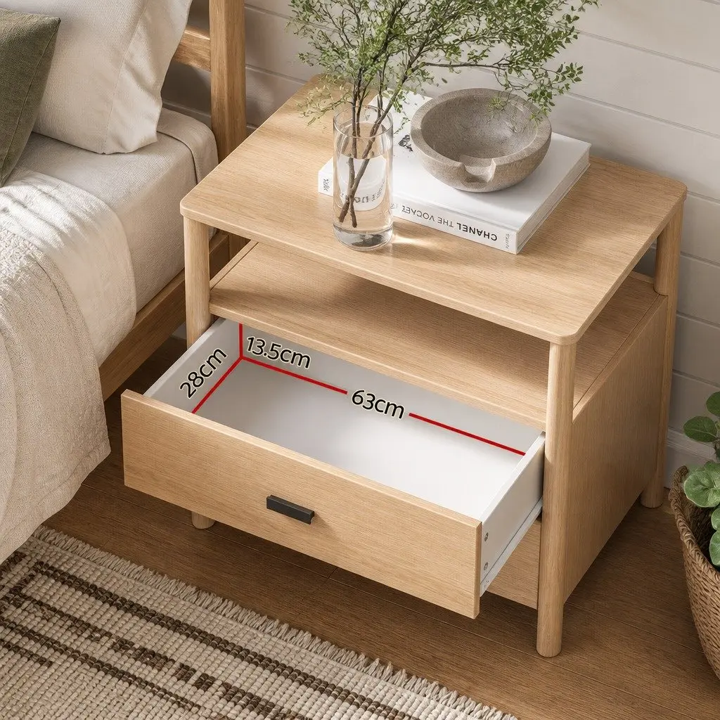 Bedside Table Nightstand 2 Drawers Pine Wood Storage Bedroom Furniture