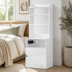 Elegant White Nightstand with Charging Station