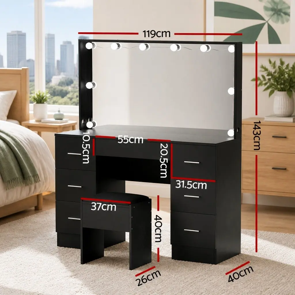 Black Dressing Vanity Desk Set with Storage