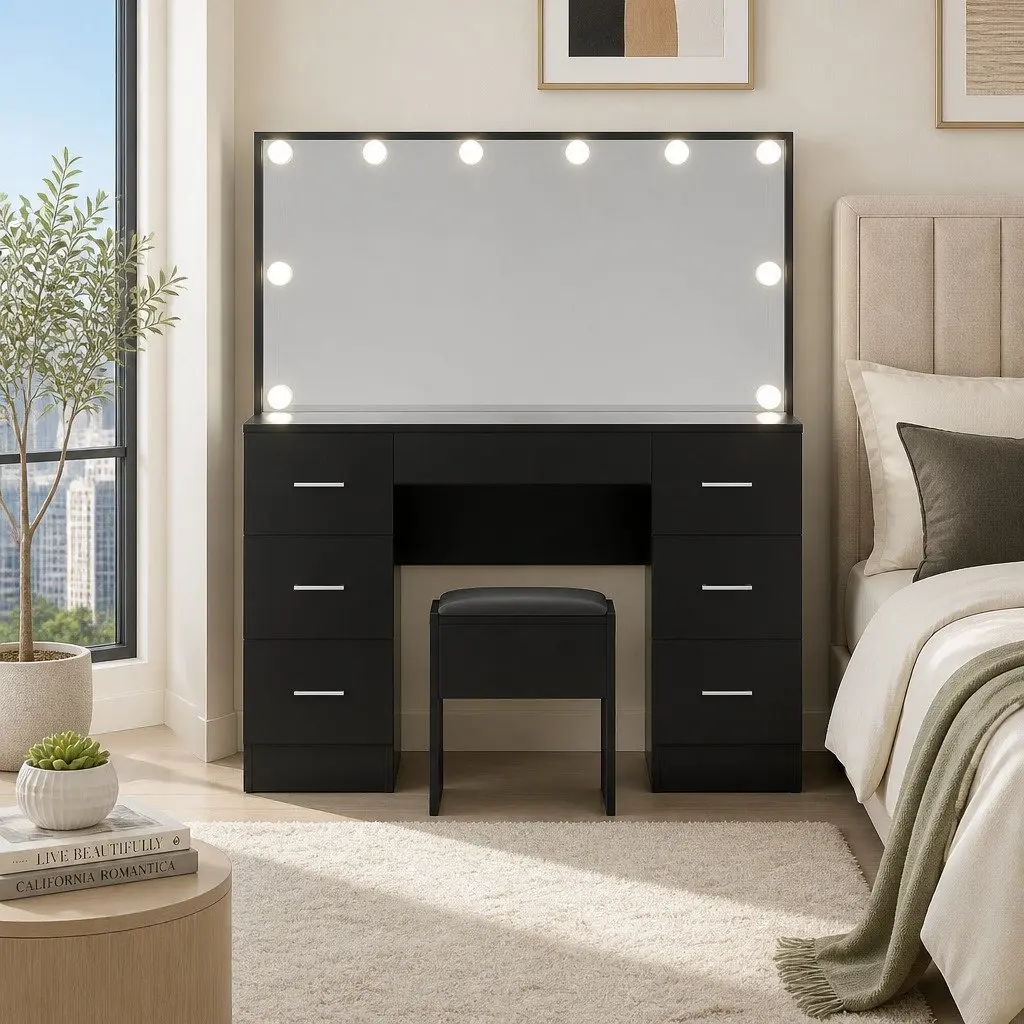 Black Dressing Vanity Desk Set with Storage