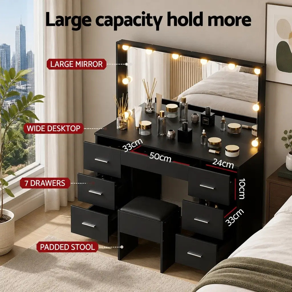Black Dressing Vanity Desk Set with Storage