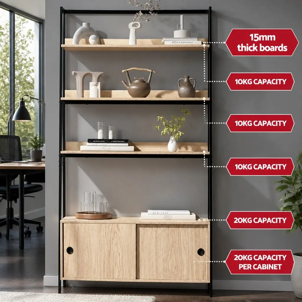 5 Tier Bookshelf Oak Cube Cabinet Display Shelves Storage Unit Home Organiser