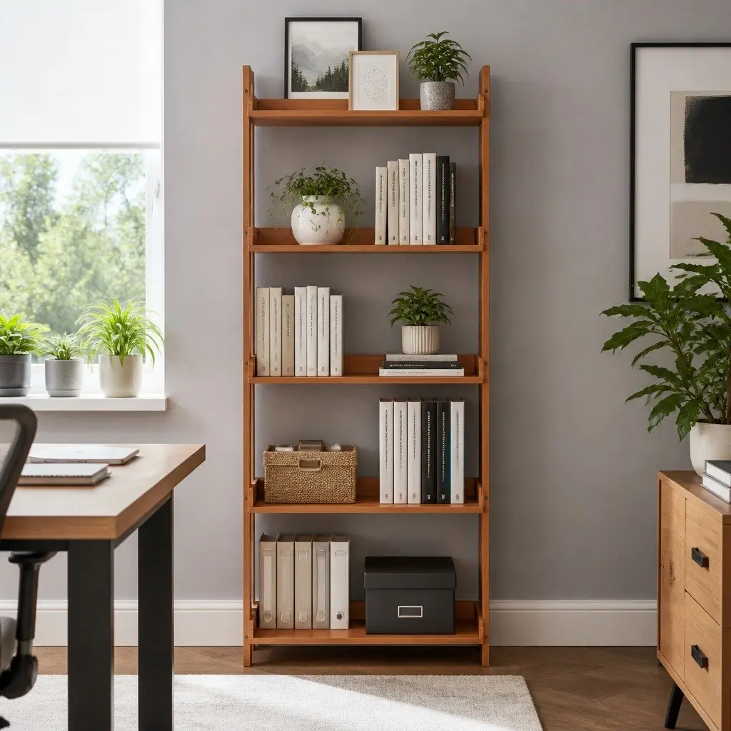 Floating Bookshelf 5-Tier Open Foldable Display Shelf Oak Wood MDF