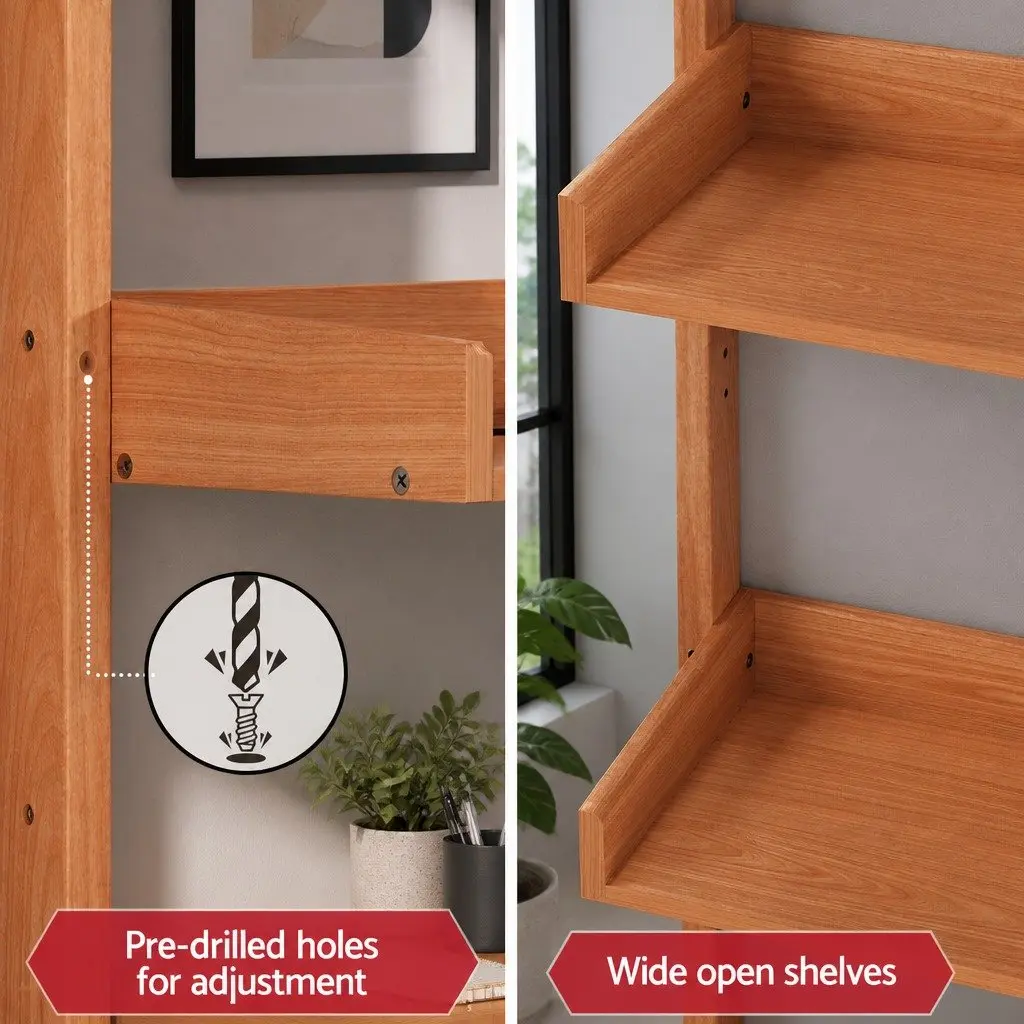 Floating Bookshelf 5-Tier Open Foldable Display Shelf Oak Wood MDF