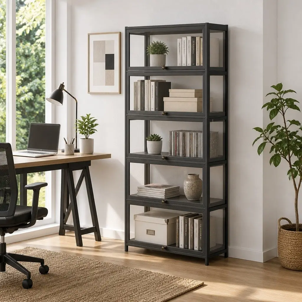 5-Tier Storage Bookshelf with Acrylic Panels