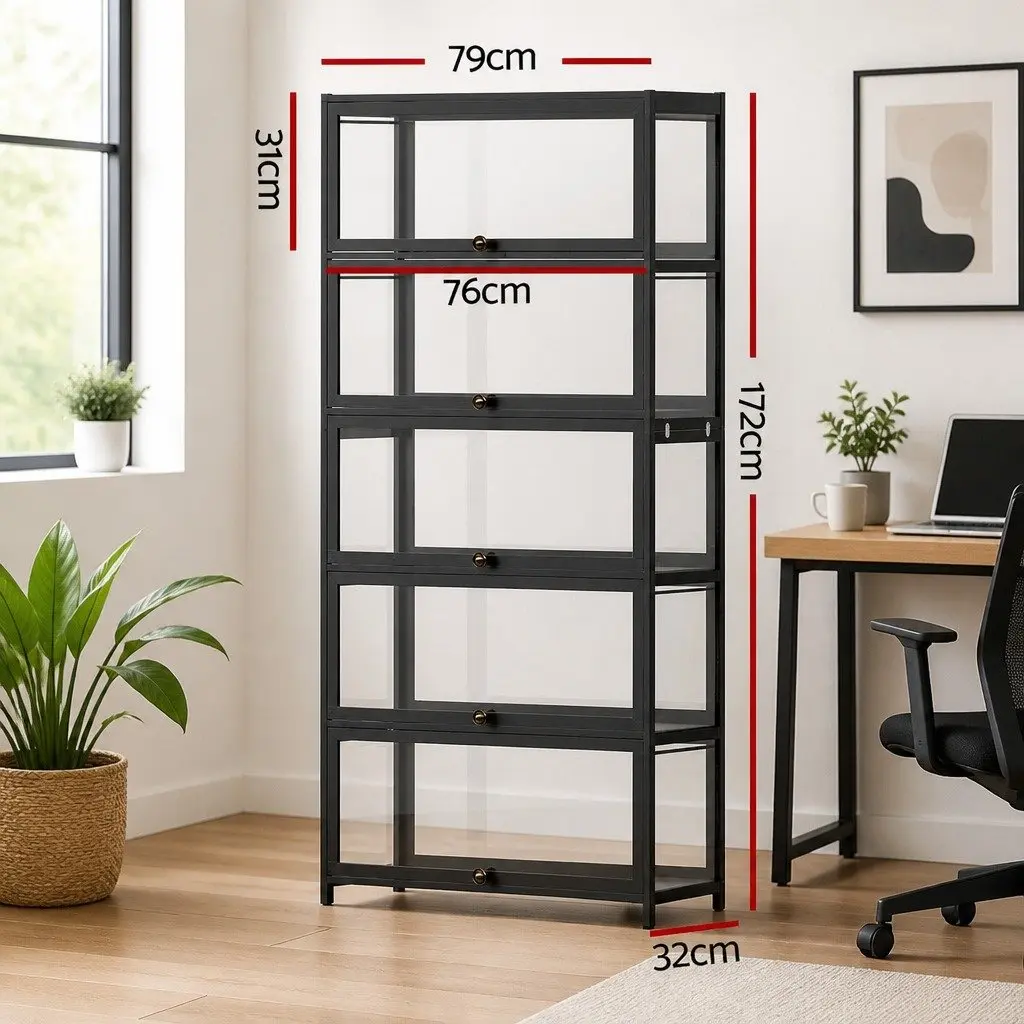 5-Tier Storage Bookshelf with Acrylic Panels