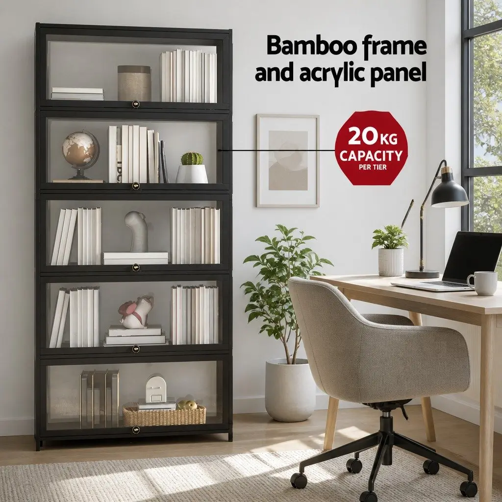 5-Tier Storage Bookshelf with Acrylic Panels