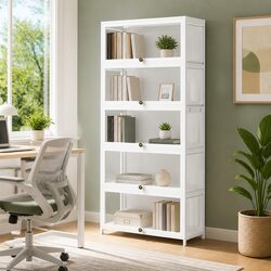 Charming 5-Tier Bamboo Frame Display Cabinet in White