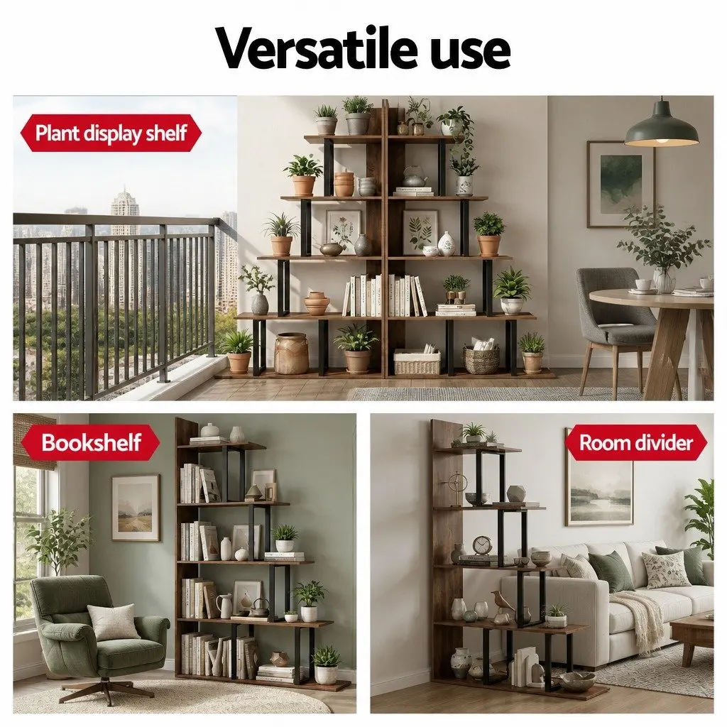5 Tier Ladder Bookshelf Corner L-Shaped Storage Bookcase Display Unit Walnut