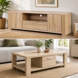 Pine Wood TV Entertainment Unit & Coffee Table Set