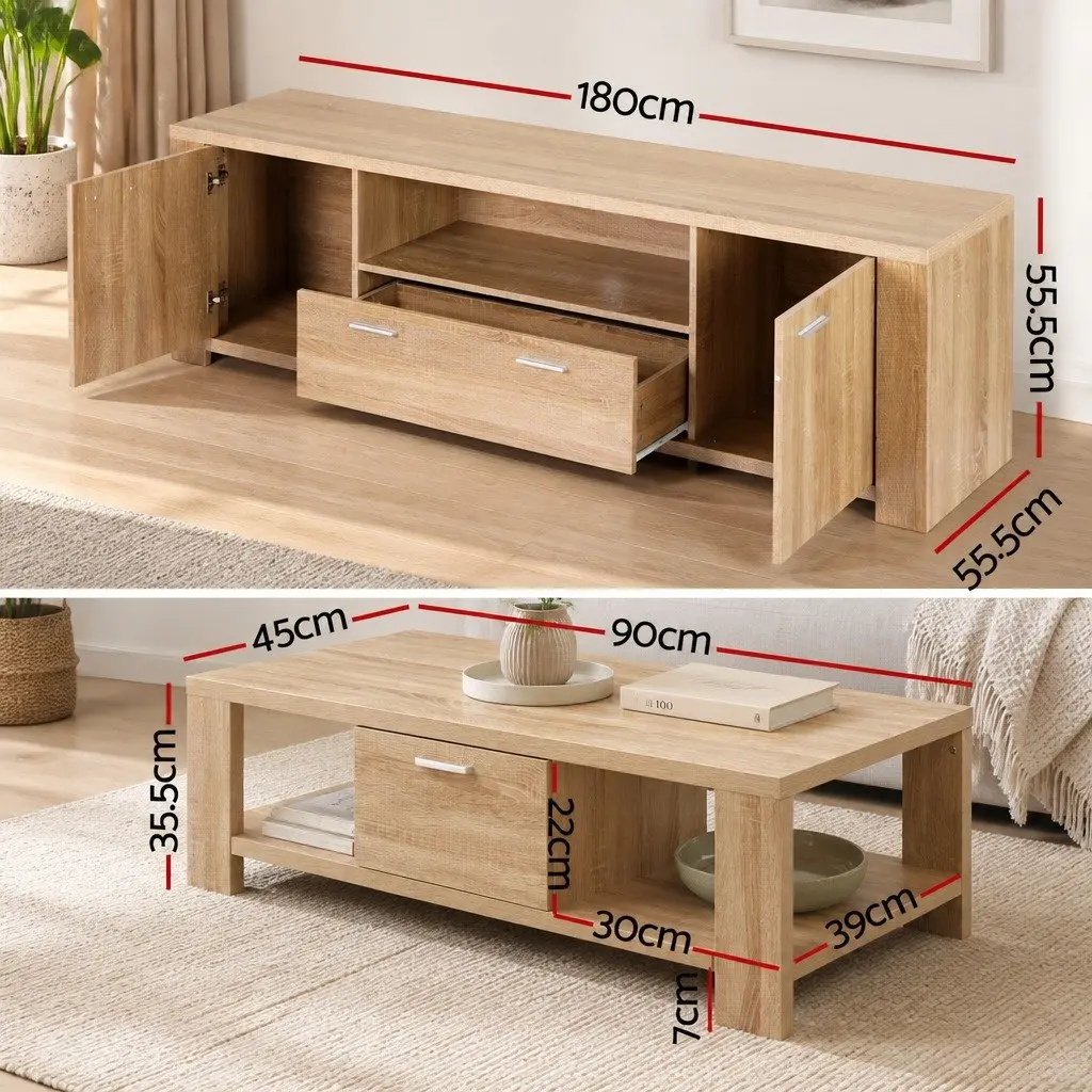 Pine Wood TV Entertainment Unit & Coffee Table Set
