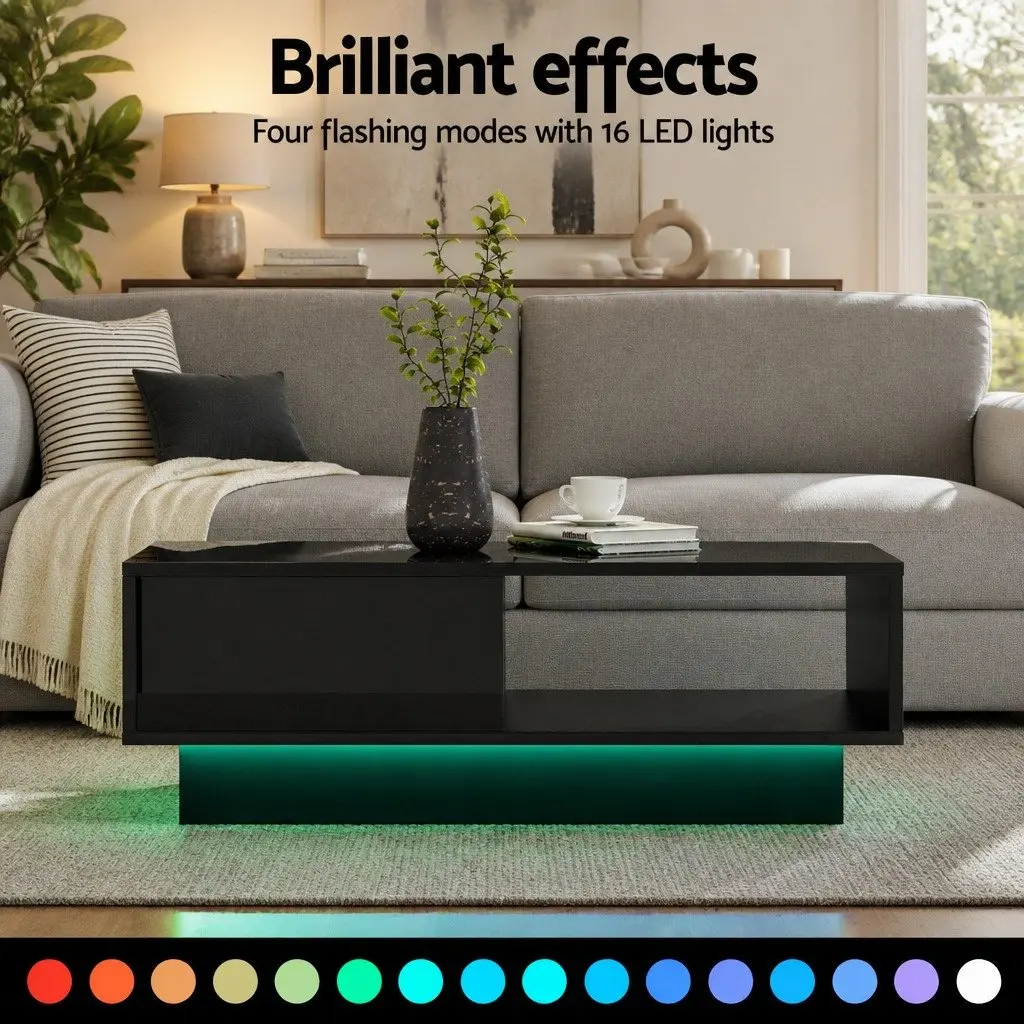 TV Entertainment Unit & Coffee Table Set with RGB LED Black Modern Living Room