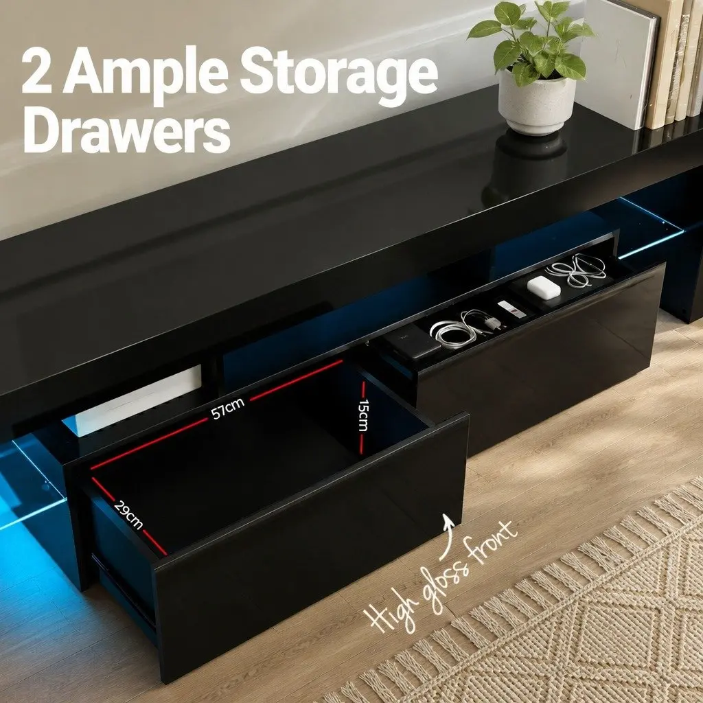 TV Entertainment Unit & Coffee Table Set with RGB LED Black Modern Living Room