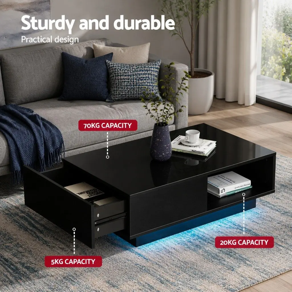 TV Entertainment Unit & Coffee Table Set with RGB LED Black Modern Living Room