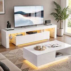 2-Piece LED TV Entertainment Unit and Coffee Table Set