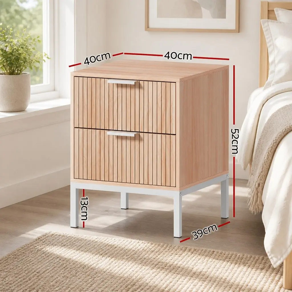 Bedside Table Natural Pine 2 Drawers Storage Cabinet Nightstand