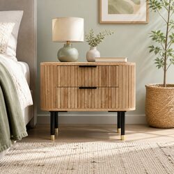 Elegant 2-Drawer Pine Bedside Table with Metal Legs