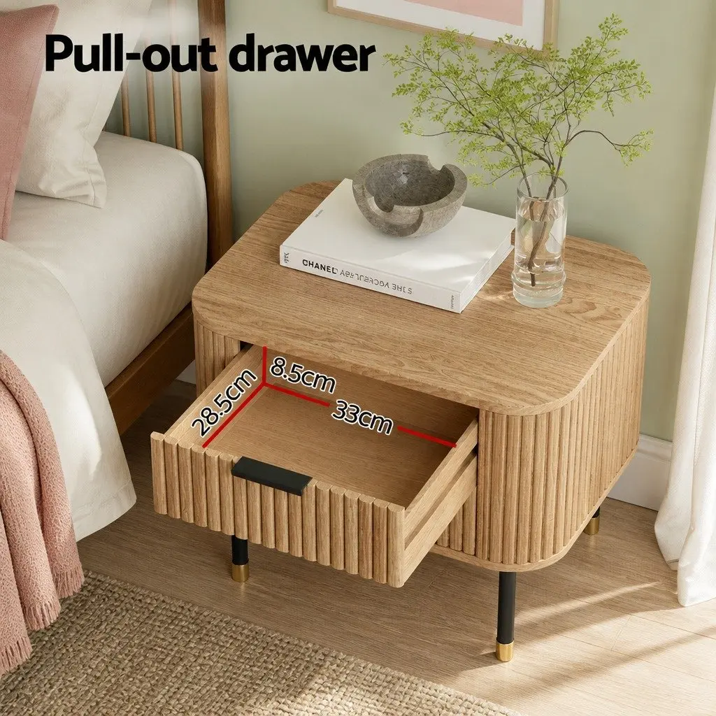 Bedside Table Pine Wood 2 Drawers MDF Top Metal Legs 56cm W x 42cm D x 45.5cm H
