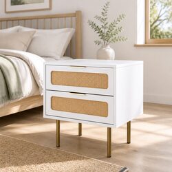 Elegant White and Pine 2-Drawer Bedside Table