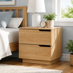 Warm Pine Wood Effect Bedside Table with 2 Drawers