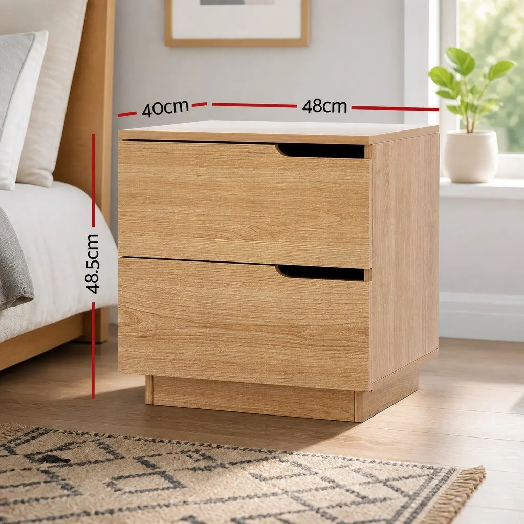 Bedside Table Pine Wood Effect 48cm x 40cm x 48.5cm Particle Board