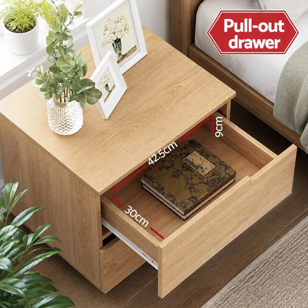 Bedside Table Pine Wood Effect 48cm x 40cm x 48.5cm Particle Board