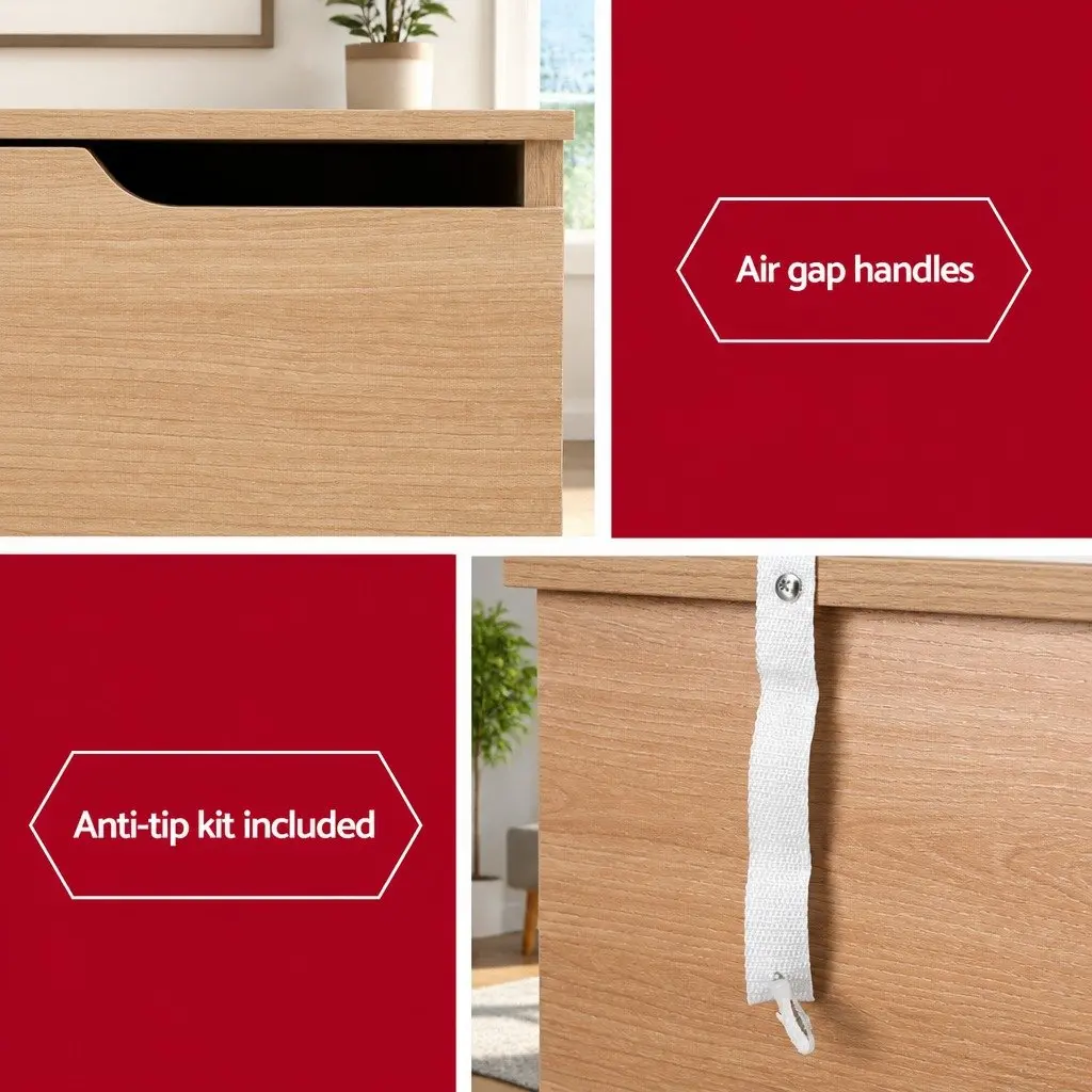 Bedside Table Pine Wood Effect 48cm x 40cm x 48.5cm Particle Board