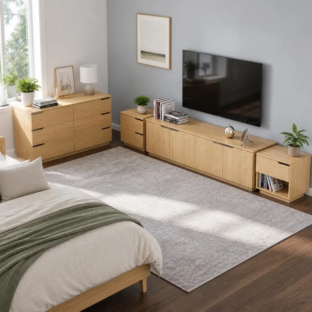 Bedside Table Pine Wood Effect 48cm x 40cm x 48.5cm Particle Board
