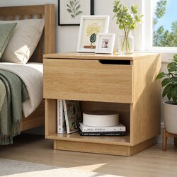 Pine Nightstand with Drawer and Open Shelf Storage