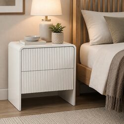 Bedside Table 2 Drawers Beige MDF Storage Cabinet Bedroom Living Room Furniture