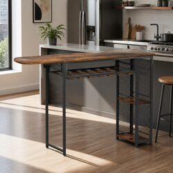 Extendable Industrial Bar Table with Wine Rack