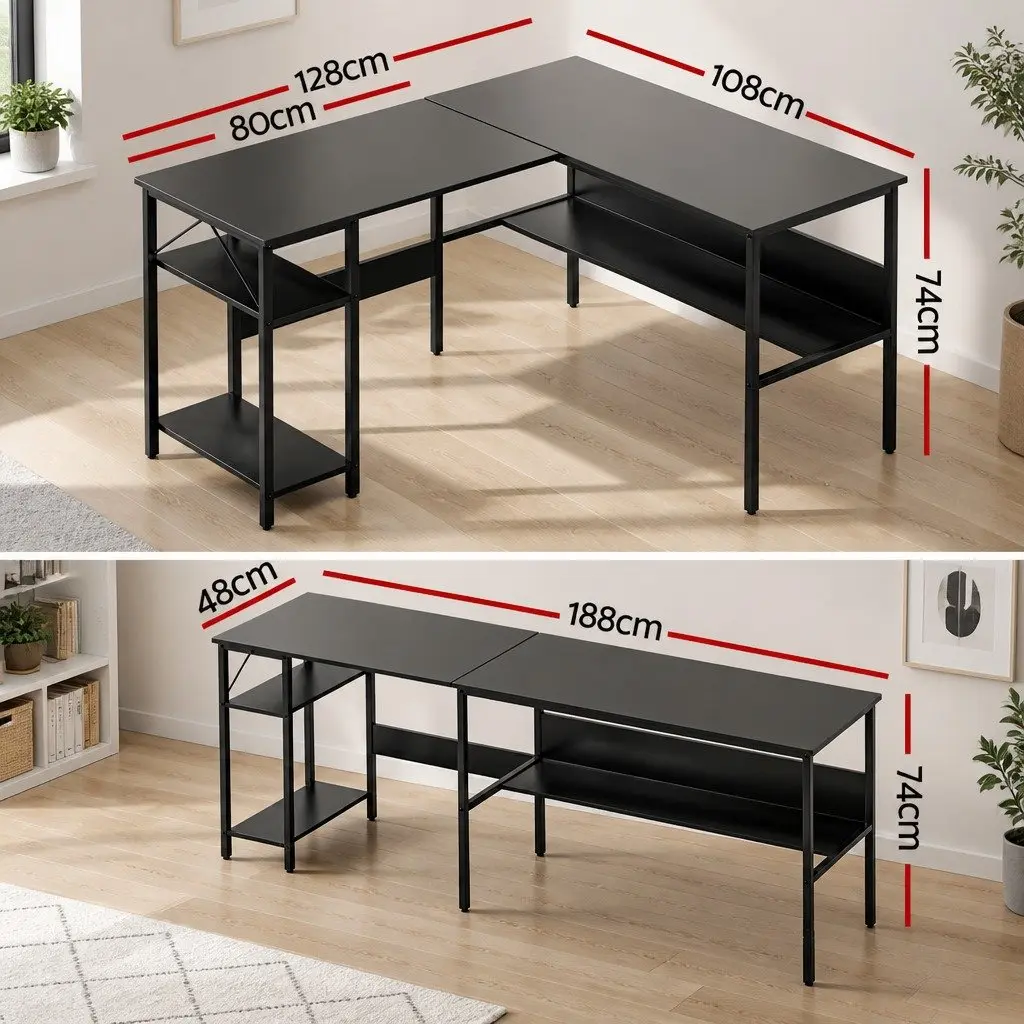 L-Shape Computer Desk Black 128 x 108 x 74cm MDF
