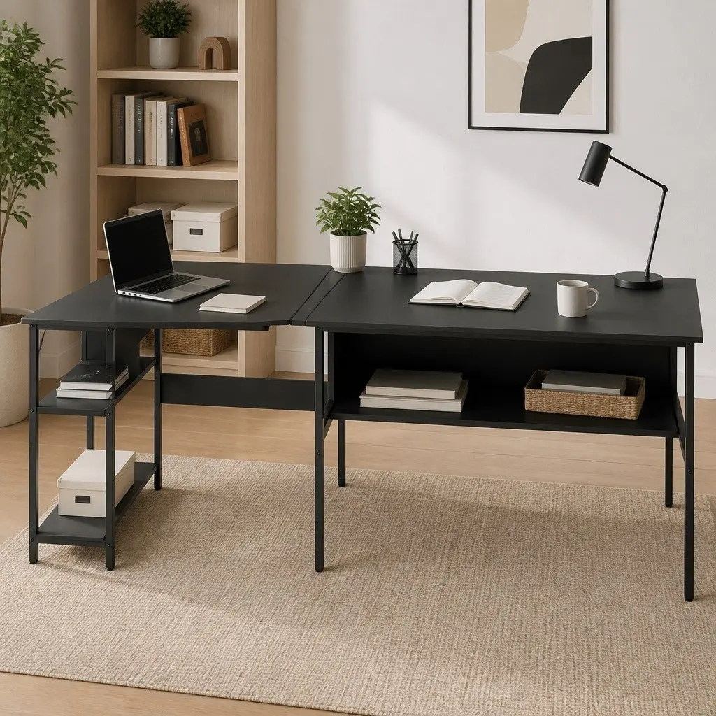 L-Shape Computer Desk Black 128 x 108 x 74cm MDF