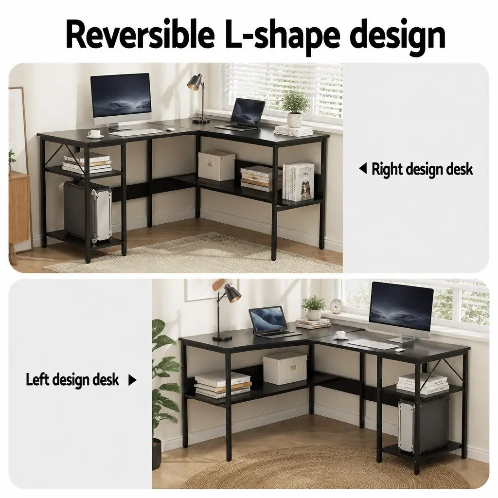 L-Shape Computer Desk Black 128 x 108 x 74cm MDF
