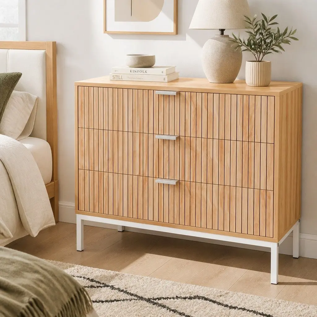 Chest of Drawers Pine 3 Drawer Storage Dresser Bedroom Tallboy Furniture