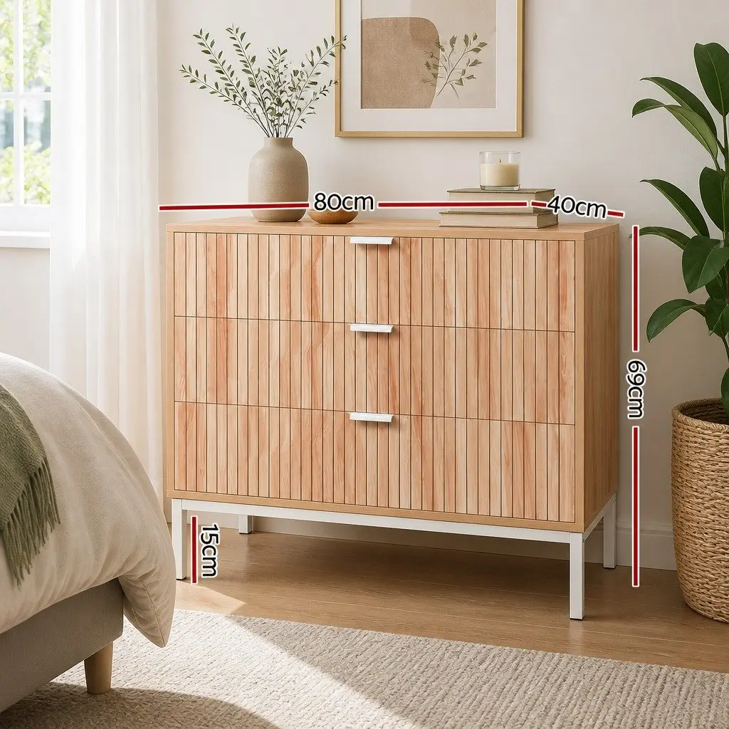 Chest of Drawers Pine 3 Drawer Storage Dresser Bedroom Tallboy Furniture
