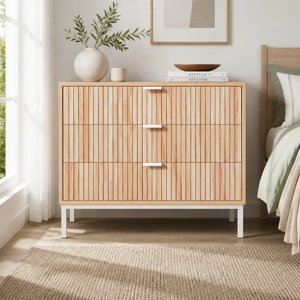 Chest of Drawers Pine 3 Drawer Storage Dresser Bedroom Tallboy Furniture