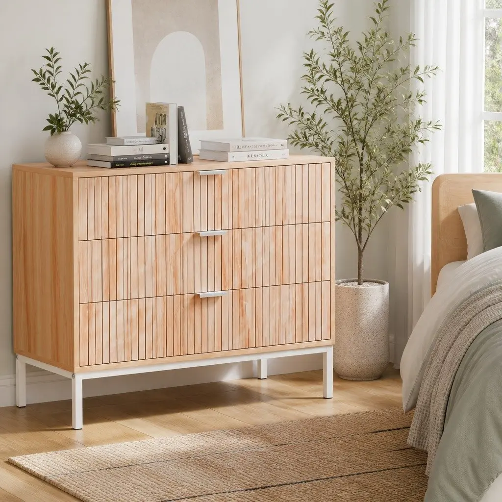 Chest of Drawers Pine 3 Drawer Storage Dresser Bedroom Tallboy Furniture