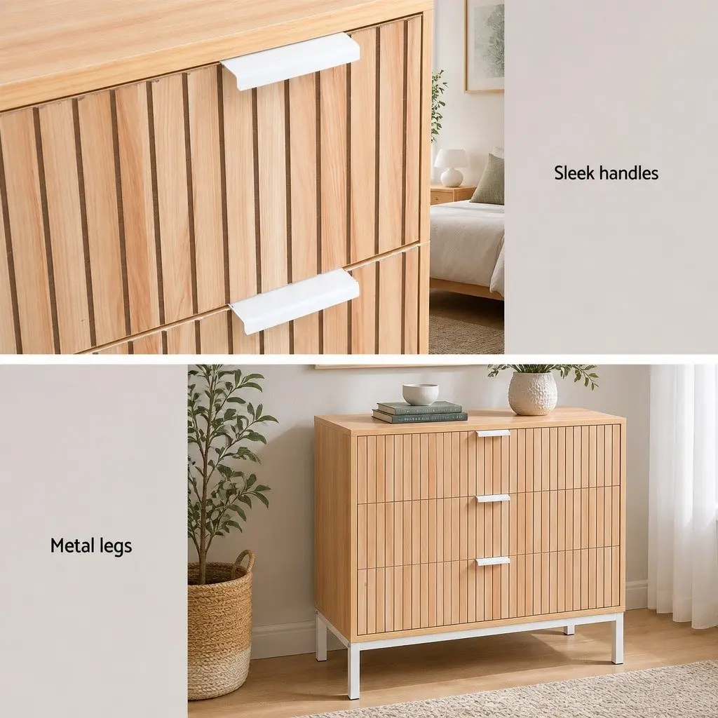 Chest of Drawers Pine 3 Drawer Storage Dresser Bedroom Tallboy Furniture