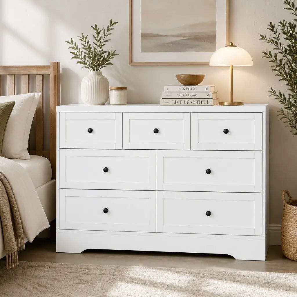 7 Drawer Chest Dresser Storage Cabinet White Bedroom Furniture