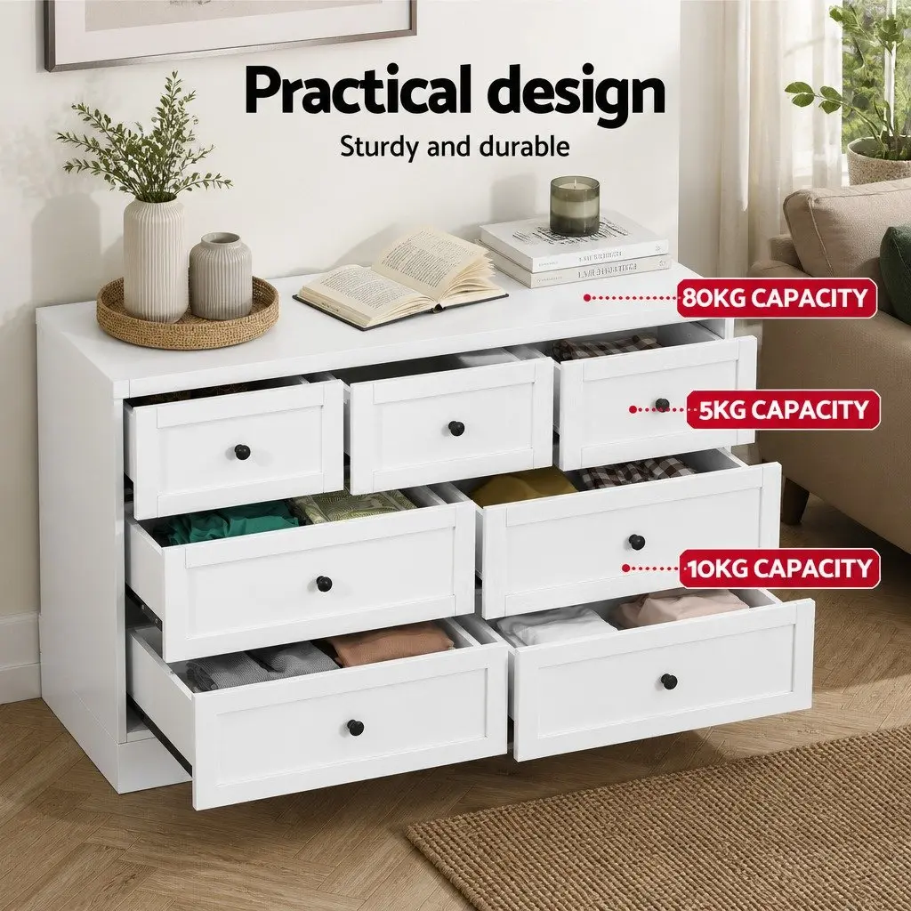 7 Drawer Chest Dresser Storage Cabinet White Bedroom Furniture