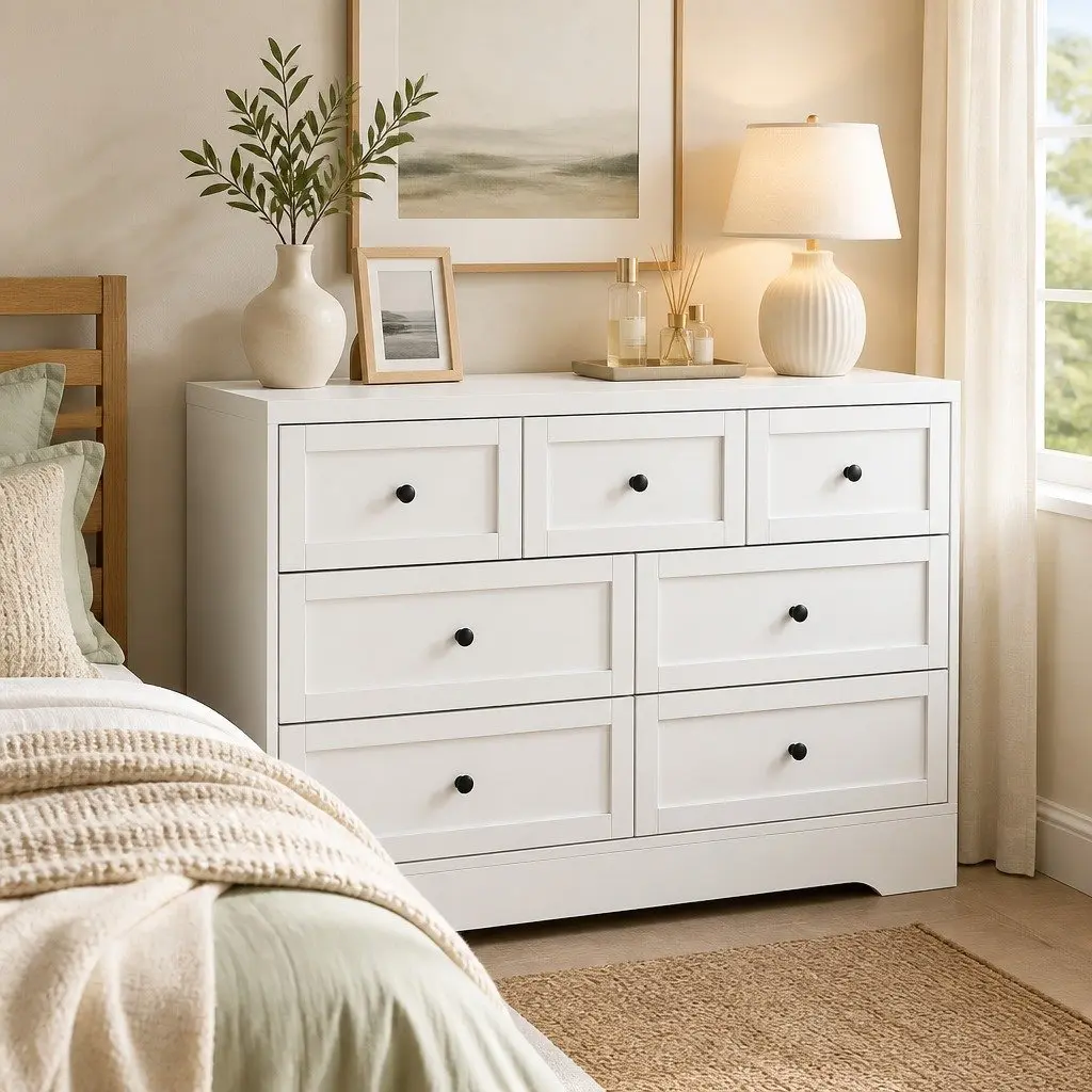 7 Drawer Chest Dresser Storage Cabinet White Bedroom Furniture